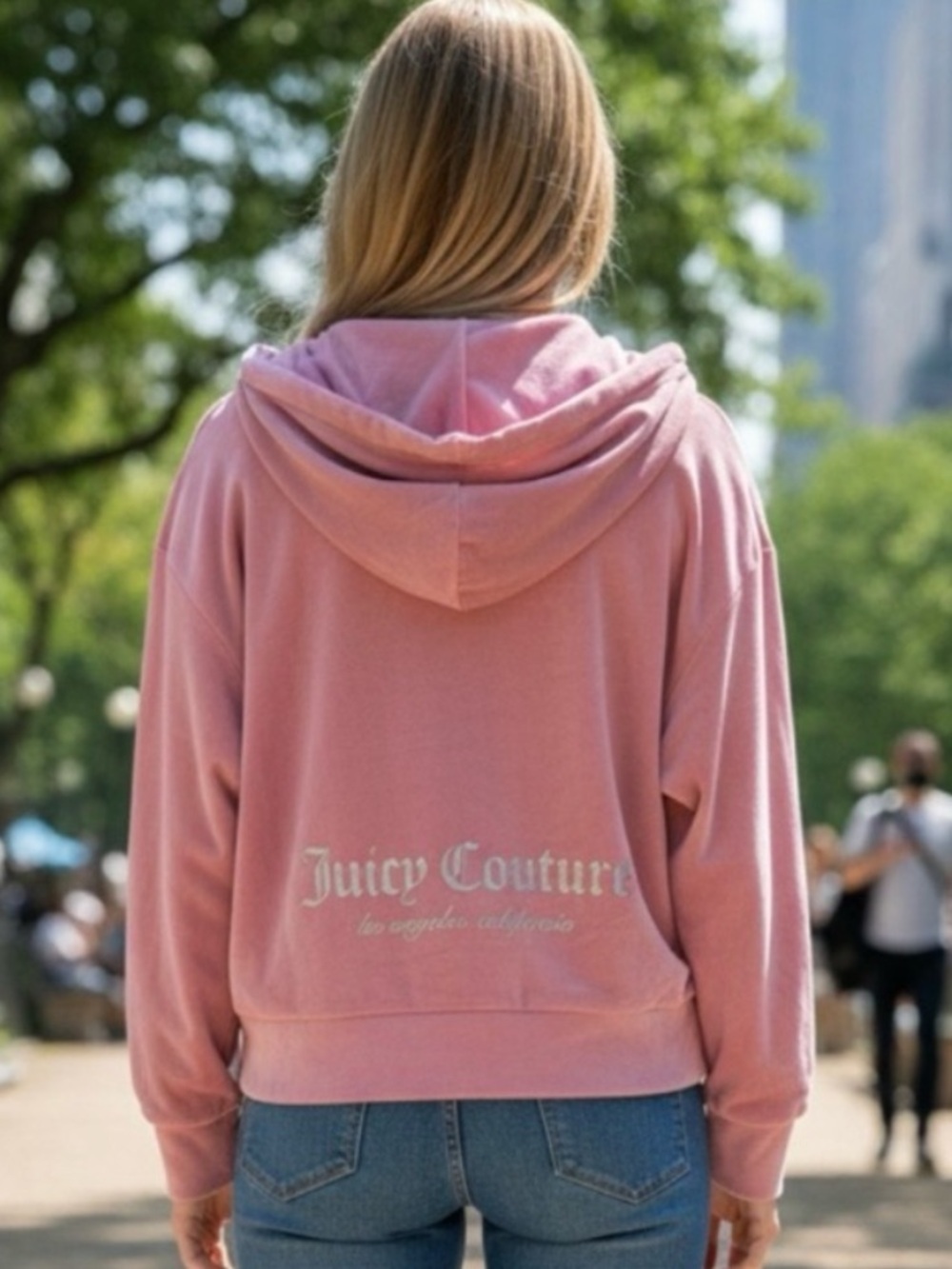 Juicy Couture NWT Soft Velour Zip-Up Logo Relaxed Fit Hoodie Jacket, Pink Size L